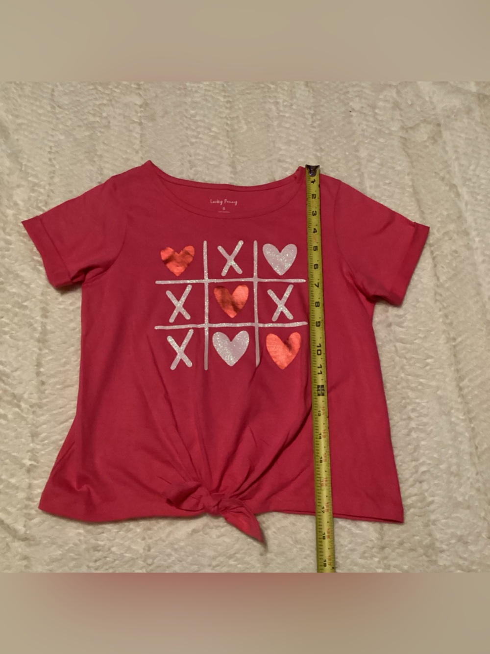 Girls Pink Lucky Penny Sz 8 Valentine Heart Tic-Tac-Toe Tee Shirt